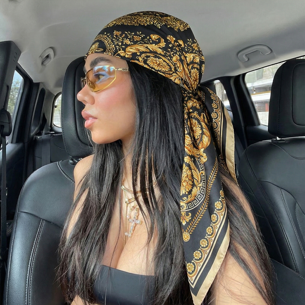 Foulard carré en satin de soie pour femme, 90 cm, printemps-été, écharpe, bandana de plage, bandeau pour cheveux