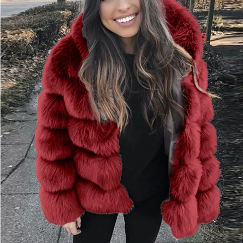 Manteaux de fourrure épissés à capuche pour femmes, mode décontractée, couleur unie, manches longues, poches chaudes, manteaux polyvalents à simple boutonnage, 2025