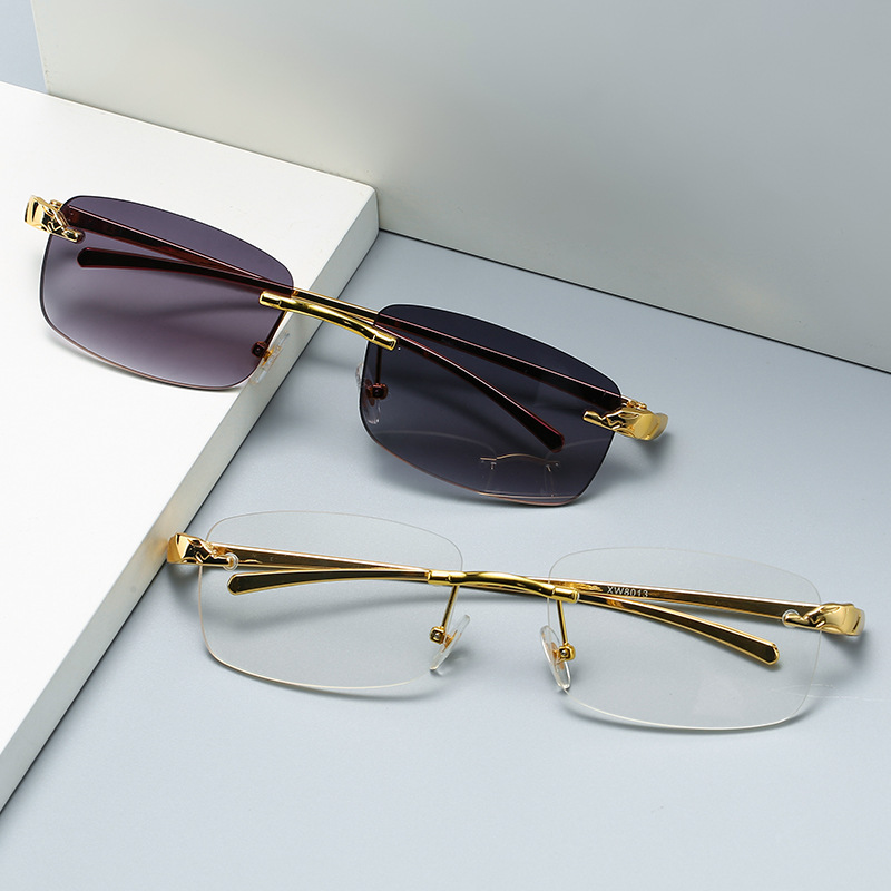 Lunettes de soleil carrées sans monture pour hommes et femmes, lunettes de soleil vintage, UV400, marque de luxe, populaire, voyage, conduite, métal, mode