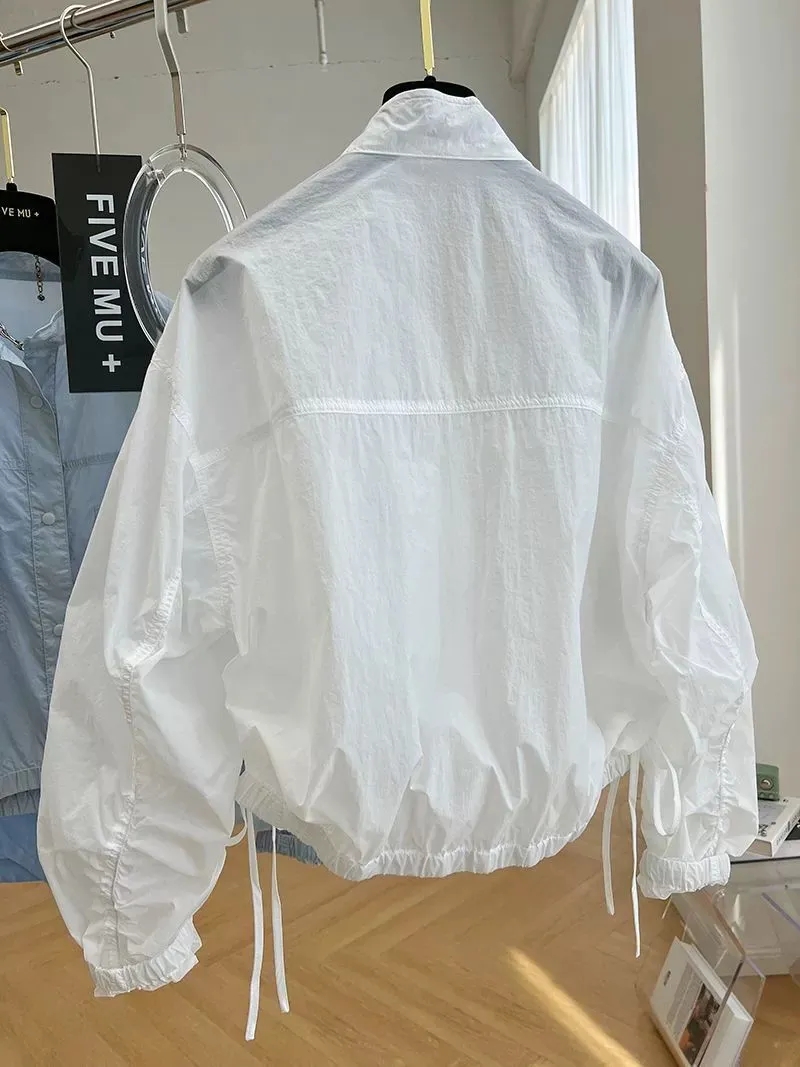 Veste femme haut printemps automne mince Protection solaire manteau de Baseball ample col montant conception Trench manteau haut nouveau coupe-vent