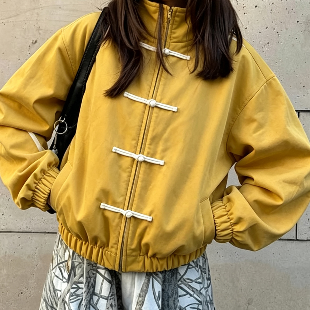 Vestes de style chinois rétro pour femmes, col montant, boutons, confortables, décontractées, à manches longues, sweat-shirts, vestes bomber