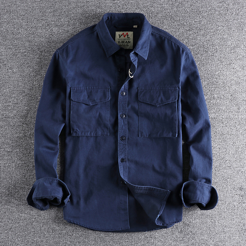 Chemise de travail pour hommes, kaki, lavage rétro, couleur unie, poche tridimensionnelle, tendance, veste ample, nouvelle collection automne 204