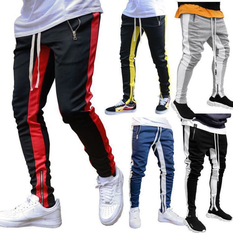 Pantalon de jogging pour homme avec cordon de serrage et fermeture éclair latérale, coupe ajustée, pour la gym, le hip-hop et le sport