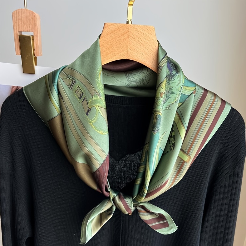 Écharpe en Satin doux pour femmes, Style Vintage, écharpe carrée verte polyvalente, châle léger, coupe-vent, Protection solaire, bandeaux