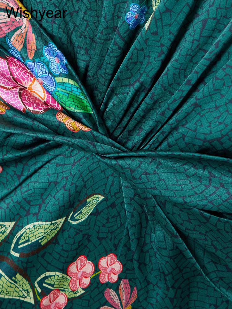 Wishyear Robe torsadée en satin imprimé Boho pour femme - Décontractée - Col rond - Sans manches - Style africain pour les festivals - Robe d'anniversaire