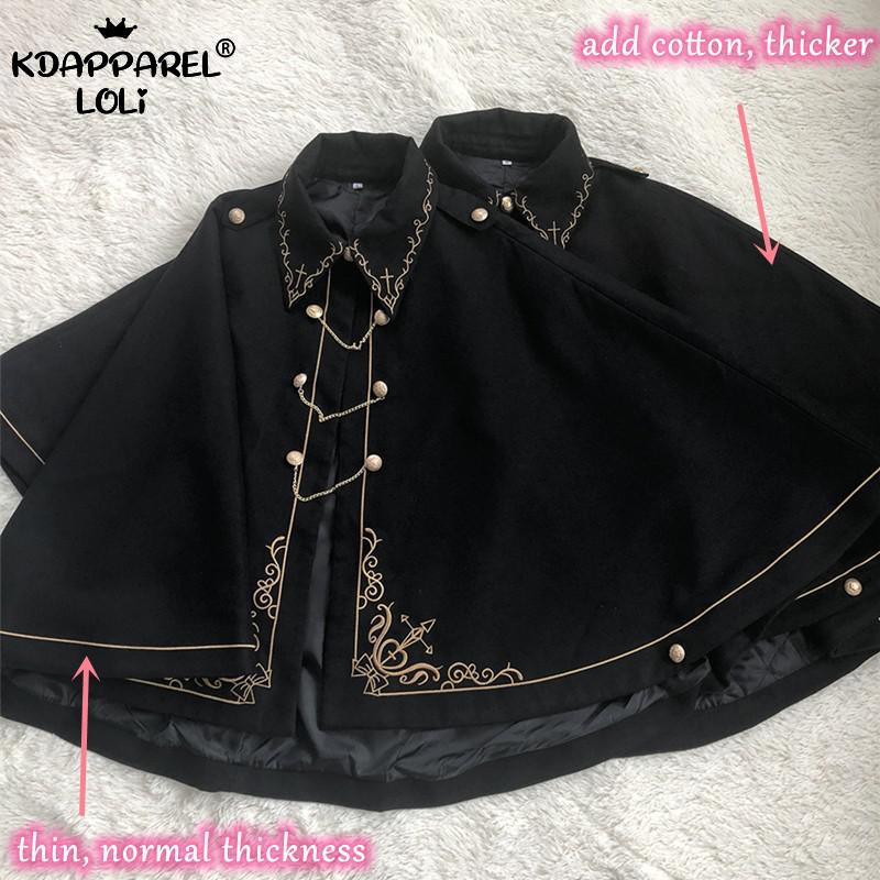 Manteau d'automne en laine pour femmes, Cape noire, Style Preppy, broderie dorée, princesse gothique, école de magie, pour étudiants, nouvelle collection