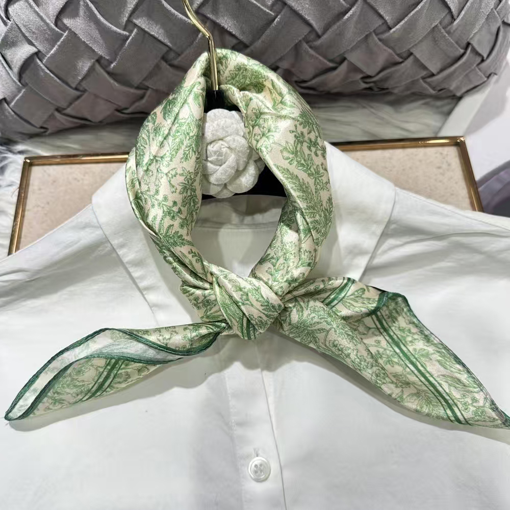 Écharpe en soie de mûrier 100% verte pour femme, foulard pour cheveux, printemps automne, élégante, motif floral, petite écharpe carrée en soie, cache-cou