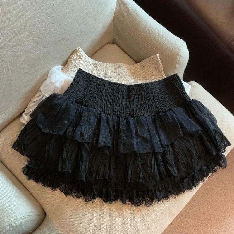 Nouvelle jupe bouffante en dentelle et maille sexy pour femme 2026, taille élastique