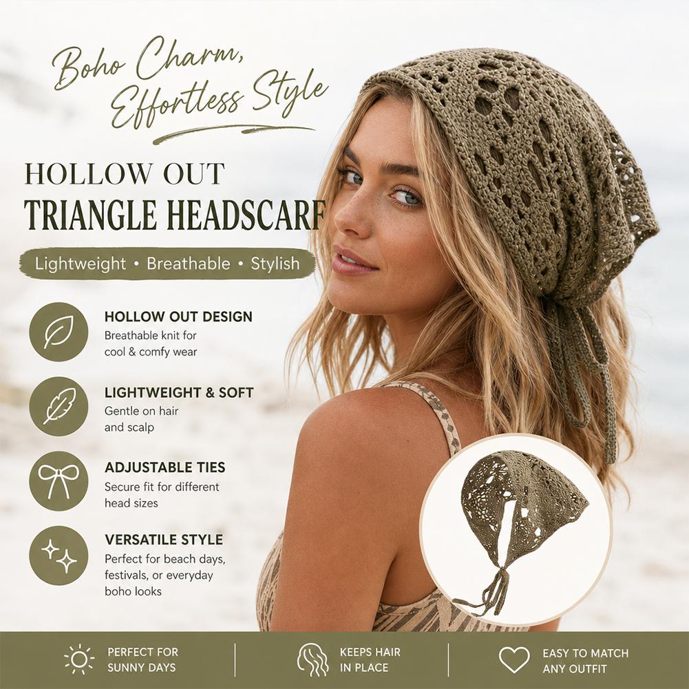 Foulard triangulaire beige pour femme, bandana en crochet, écharpe en maille transparente tricotée, foulard rétro, écharpe polyvalente pour le cou, accessoires pour cheveux