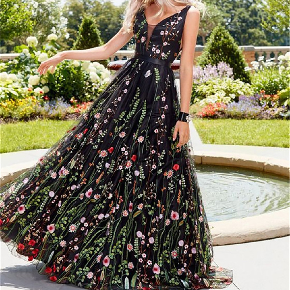 Robe longue de soirée à imprimé floral pour femmes, robes élégantes Boho, sexy, dos nu en fibre, V profond