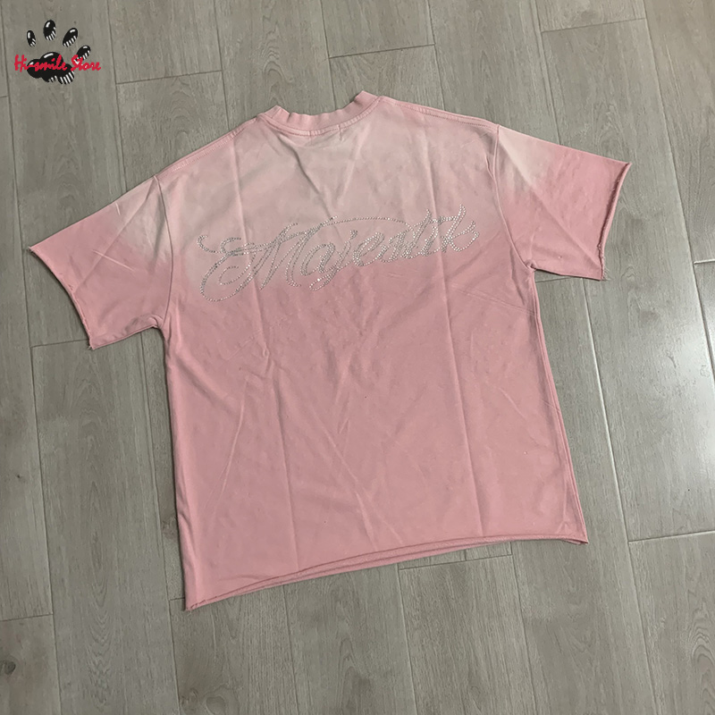 T-shirt MAJESTIK en coton pour homme et femme, style streetwear, avec logo en strass, de qualité supérieure, vintage, à manches courtes, hip-hop, surdimensionné