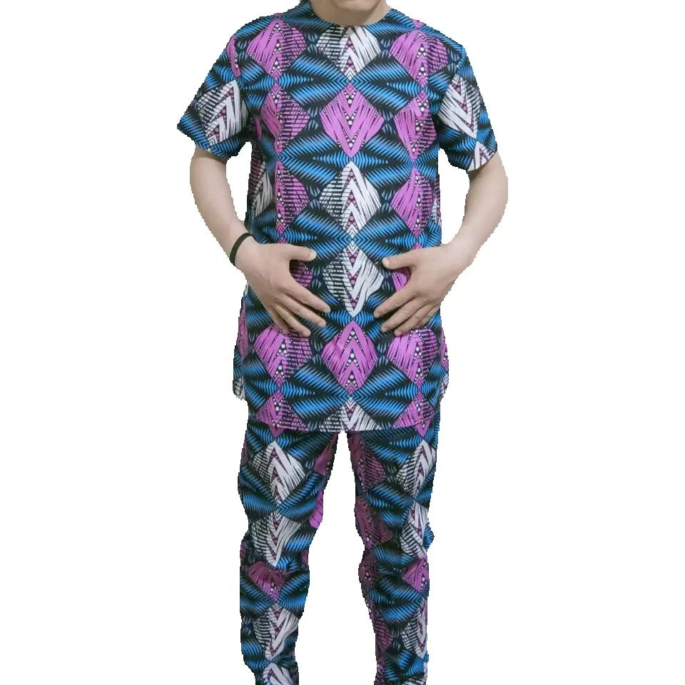 Mode africaine hommes ensemble tenues à manches courtes hauts Patch pantalon nigérian imprimé mâle pantalon costumes tenue de fête personnalisé