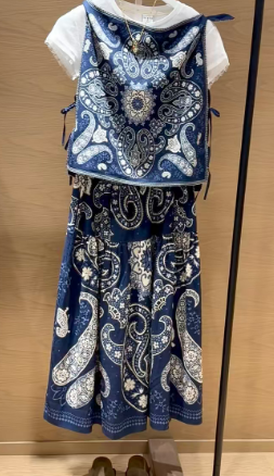Ensemble 2 pièces bohème Paisley pour femme : haut court à nouer + jupe midi à taille élastique – Tenue de vacances