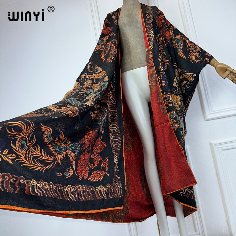 WINYI Abaya ouverte de haute qualité à impression double face, manteau de luxe Dubaï, vêtement de plage, élégant cardigan musulman, kimono, robe maxi