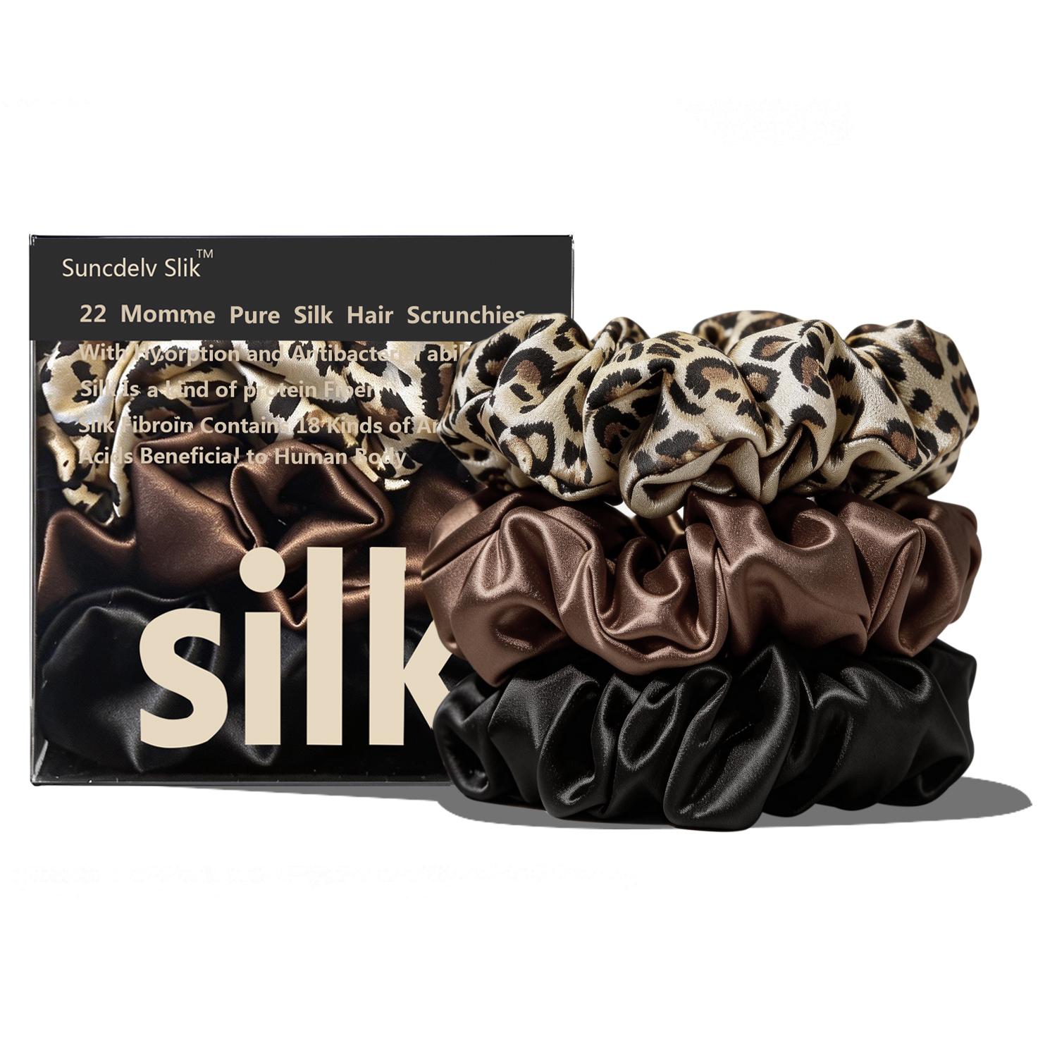 Chouchous pour cheveux en soie de mûrier 100% pure de grade 6A, extra larges de 3 cm de largeur, faits à la main, doux et sans dommage pour les cheveux, pour femmes
