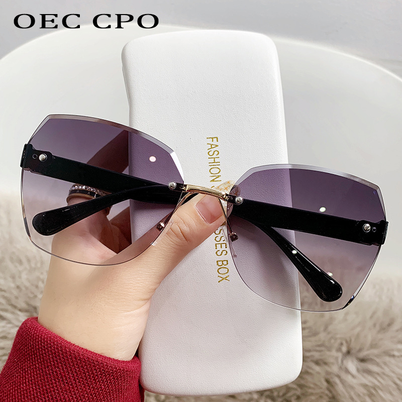 Lunettes de soleil carrées sans monture pour femme, verres dégradés, lunettes rétro punk, nuances UV400, lunettes femme, mode