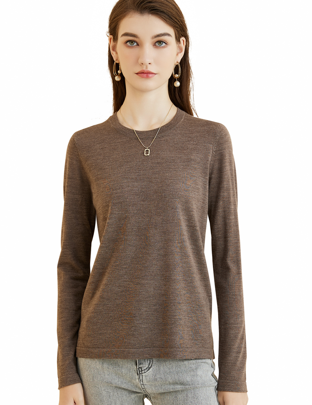 T-shirt à col rond en laine mérinos pour femme, 100% laine mérinos, couche de base, t-shirt à manches longues, vêtements en tricot en Y, haut doux, mode automne et hiver