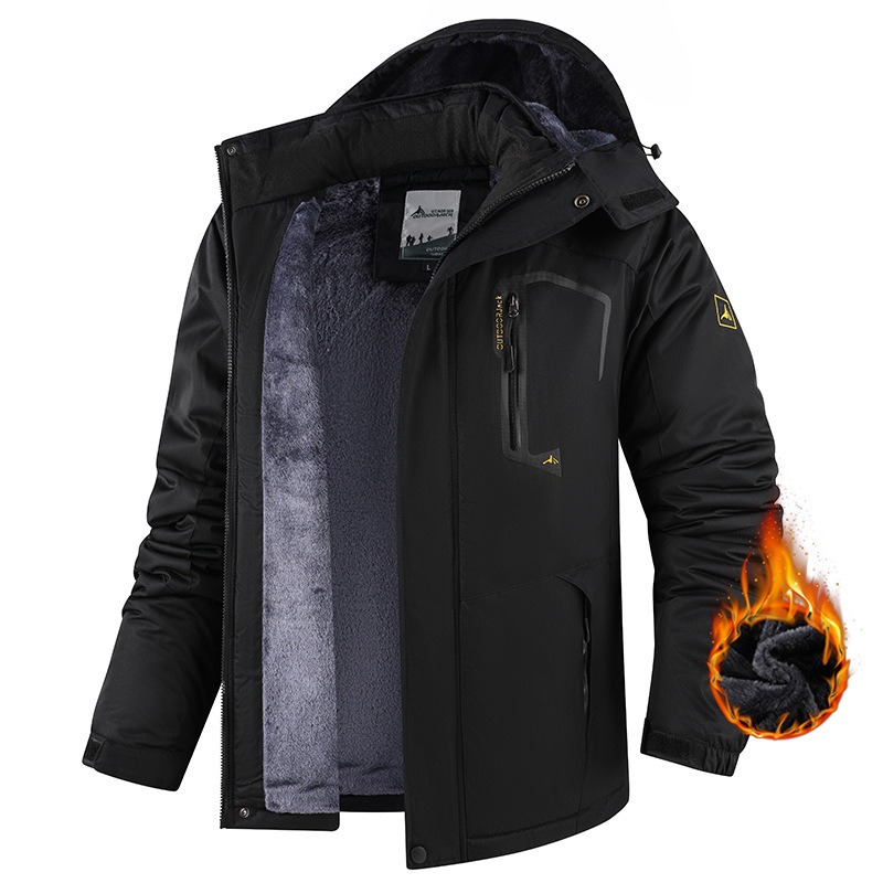 Parka d'hiver pour hommes coupe-vent épaissir polaire à capuche chaud mode veste manteaux ski contraste couleur à la mode manteau d'extérieur