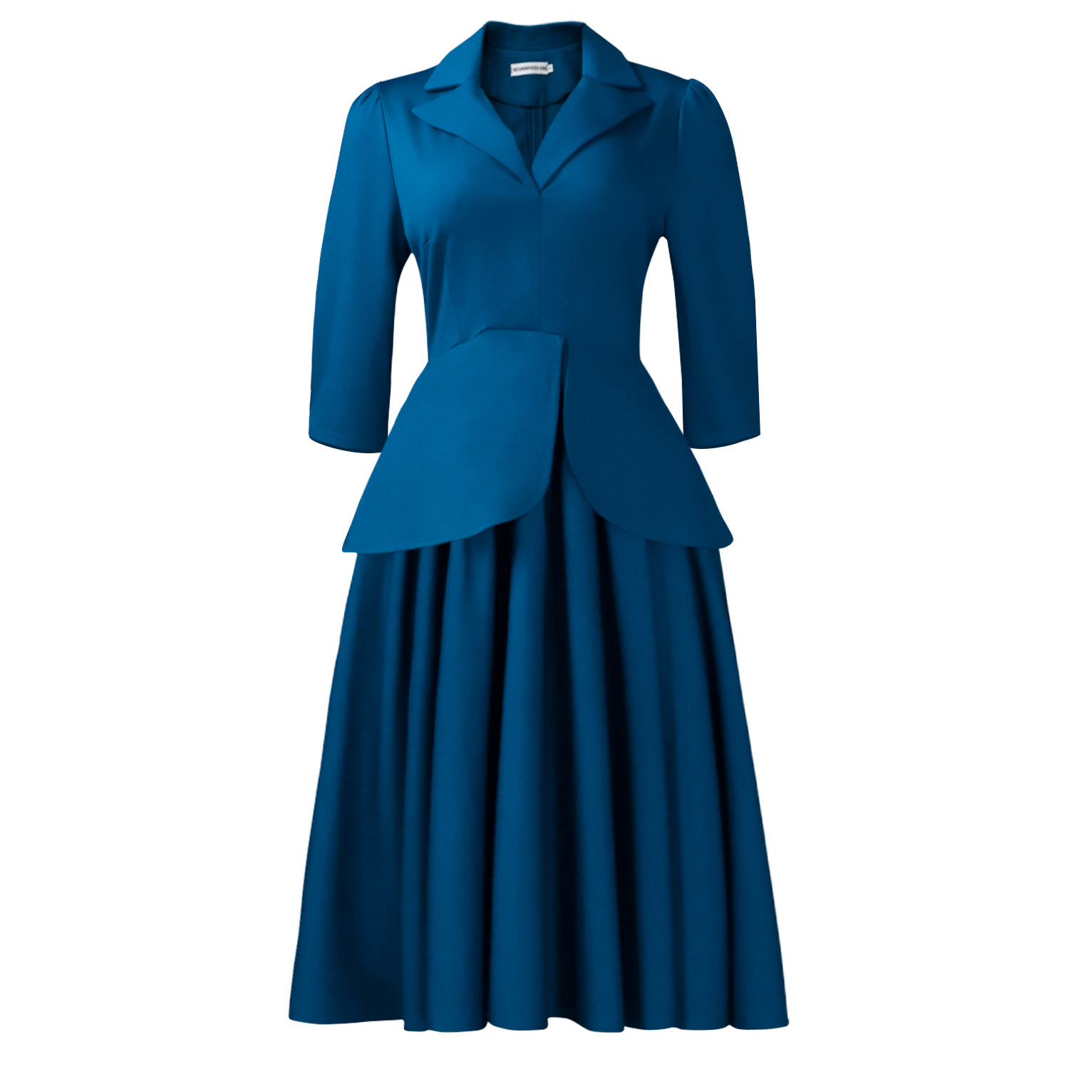 Robe grande taille pour femmes, mode automne printemps, manches trois-quarts, col de costume, couleur unie, avec grande jupe ourlet