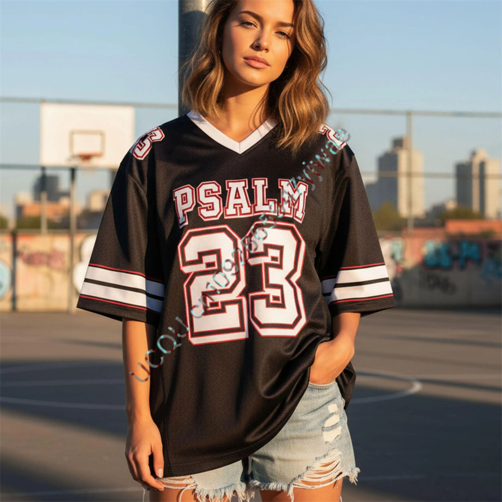 T-shirt en jersey Psaume 23, motif verset biblique chrétien Jésus, style maillot de football, mode décontractée urbaine, été, pour hommes et femmes
