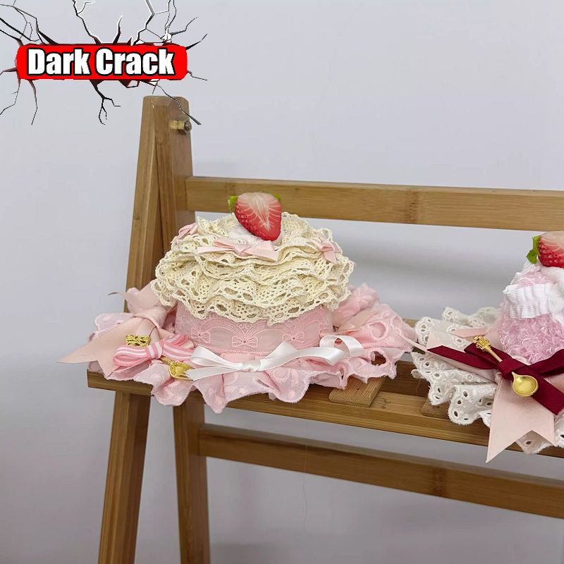Chapeau Bonnet Gâteau aux Fraises Lolita Fait Main, Épingle à Cheveux, Coiffe en Dentelle Rose, Bandeau Harajuku Y2K Kawaii, Accessoires pour Cheveux