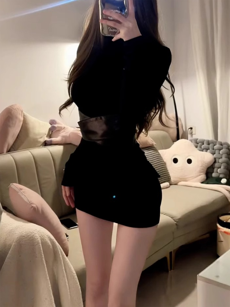 Mini robe noire à manches longues pour femmes, Sexy, Slim, boîte de nuit, soirée, moulante, mode Y2k, vêtements Mujer