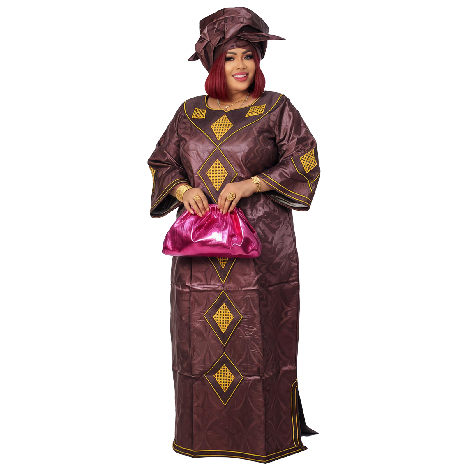 Robes africaines pour femmes, grandes tailles, en tissu Bazin Riche, avec broderies, robe longue et écharpe.