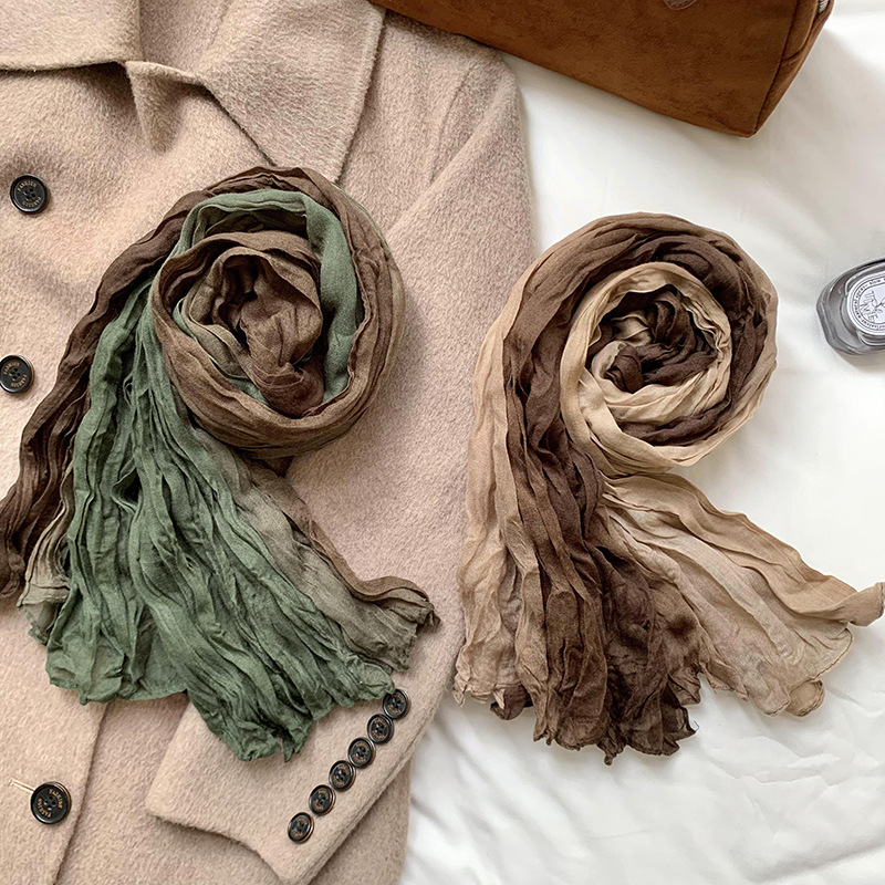 Écharpe froissée pour femmes, vintage, dégradé ombré, châle à porter au quotidien, respirant, doux, pour le printemps et l'automne, idéal pour les séances photo et les voyages.