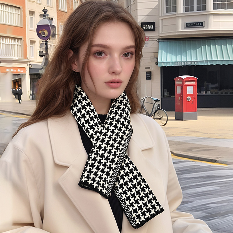 Écharpe pied-de-poule à carreaux pour femme, marque de luxe, long et maigre, petit foulard, mode féminine, hiver