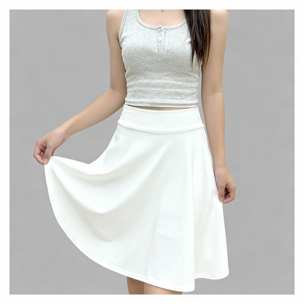 Jupe longue de 55cm, taille haute, doublure intérieure, short, demi-jupe aux genoux, mode femme, vêtements de danseuse décontractés, jupes plissées moelleuses
