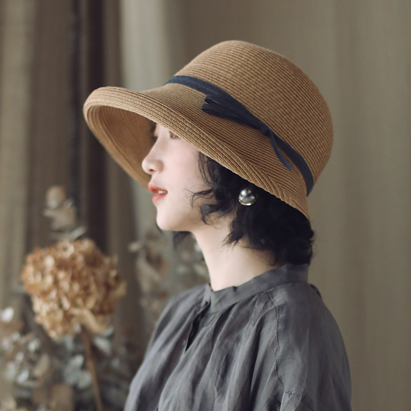 Chapeau d'été pour femmes, chapeau seau en paille, chapeau de plage, cérémonie, visière de ceinture, chapeau de protection solaire, printemps 2021