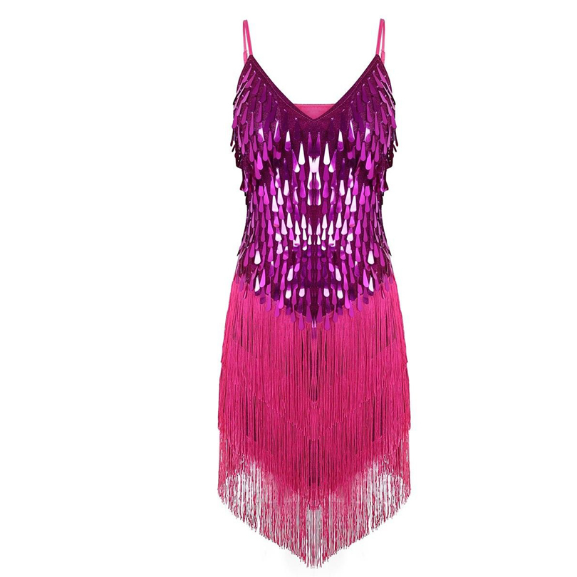 Robe de danse latine pour femmes et filles, frange de gland sexy, paillettes, salsa, salle de Rh, tango, cha cha cha, rumba, samba, robes pour phtaline, dame
