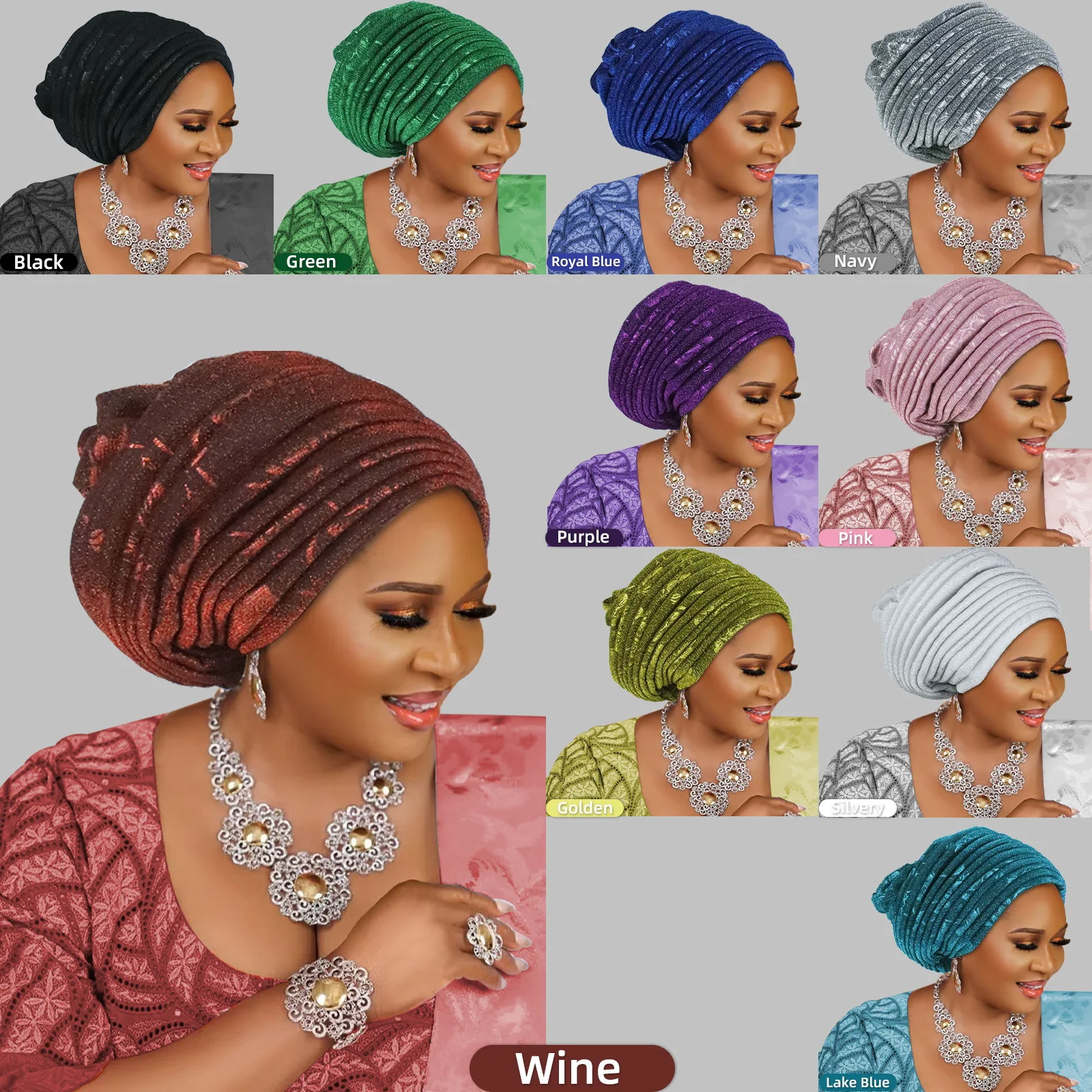 Turban Africain en Tissu Pailmétrage pour Femme, Écharpe de Sauna Musulmane, Bonnet Plissé