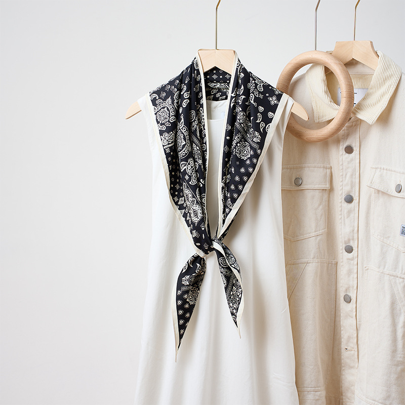 Foulard d'été en soie sergé imitation soie, motif cachemire, écharpe diagonale fraîche pour femme, foulard triangulaire en soie