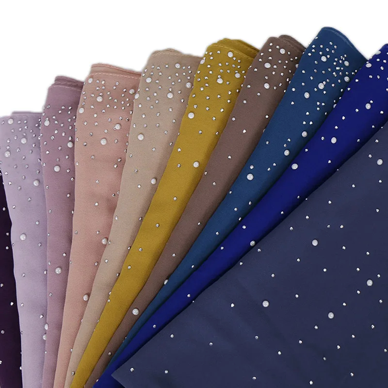 180*70CM nouvelles perles de diamant unies bulle en mousseline de soie châles Hijab instantanés solide épais bandeau Foulard Sjaal Bonnet musulman Cachecol