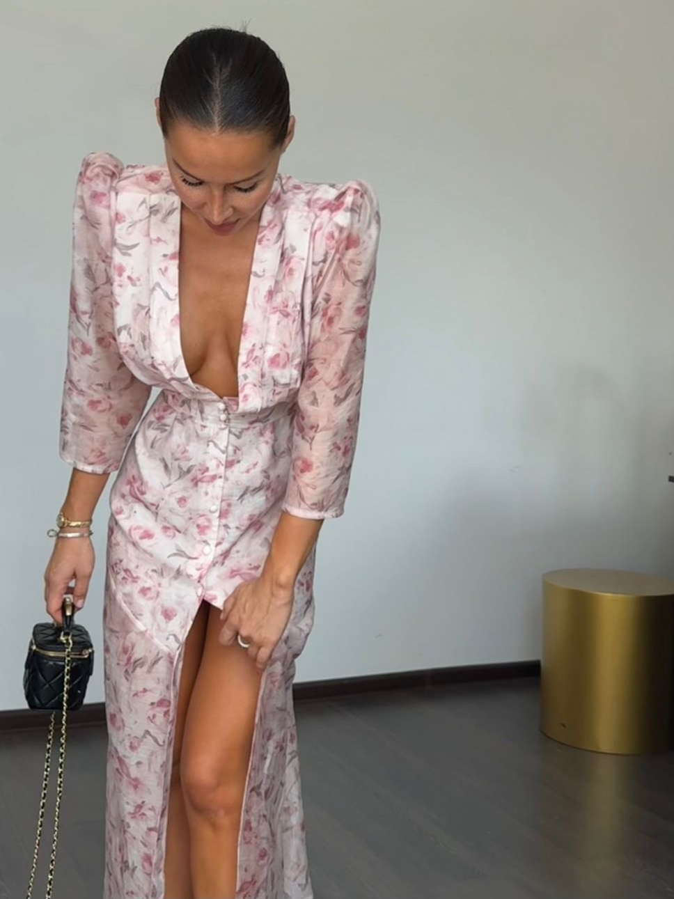 Robe imprimée pour femmes, robes florales, col en V profond, manches bouffantes, boutons à la taille, robe longue élégante en mélange de lin, vêtements pour femmes, tenue de tous les jours
