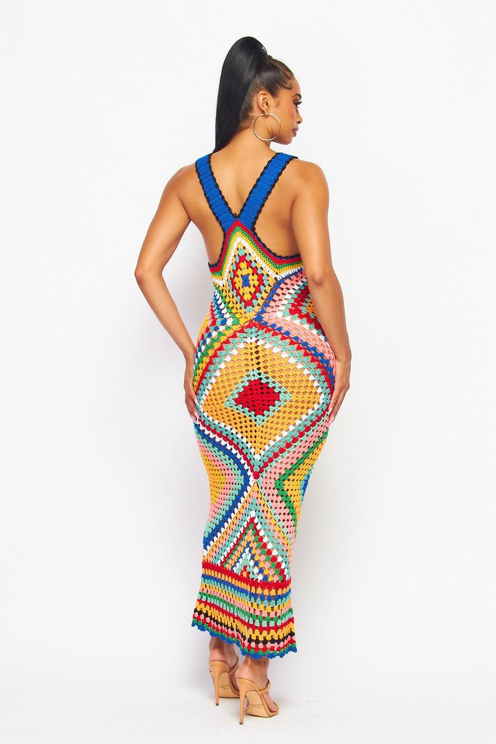 Robe Maxi en Crochet Faite à la Main pour Femme, Style Boho, Colorée, Dos Nageur, Sexy, Cover-Up, Longue Robe Bora en Tricot, Vêtements de Vacances, Été