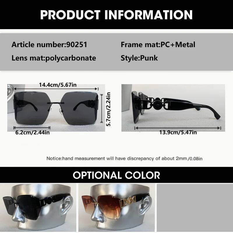 Steampunk – lunettes de soleil carrées sans bords pour hommes et femmes, marque de luxe de styliste en métal, nuances incurvées élégantes, UV400, 2025