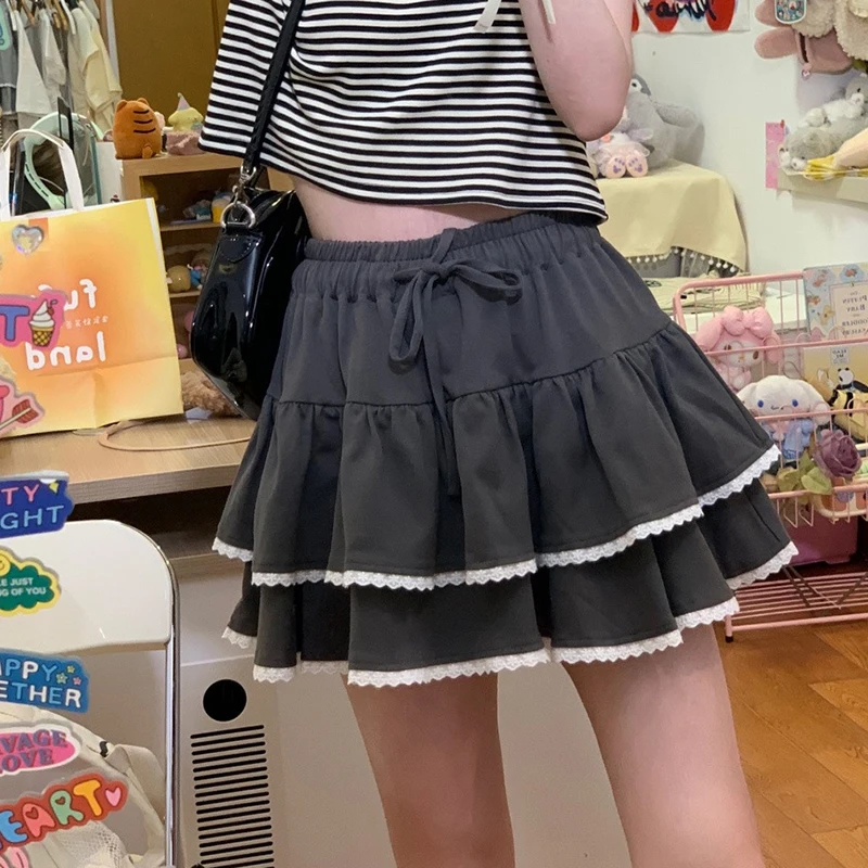 Mode coréenne dentelle taille haute douce femmes jupe mince Style Ballet décontracté gâteau jupe quotidien tout Match Kawaii Sexy Mini jupes nouveau