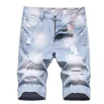 Jean en denim pour homme, coupe droite vintage, taille haute, déchiré, longueur genou, style Y2K streetwear décontracté, Printemps 2026