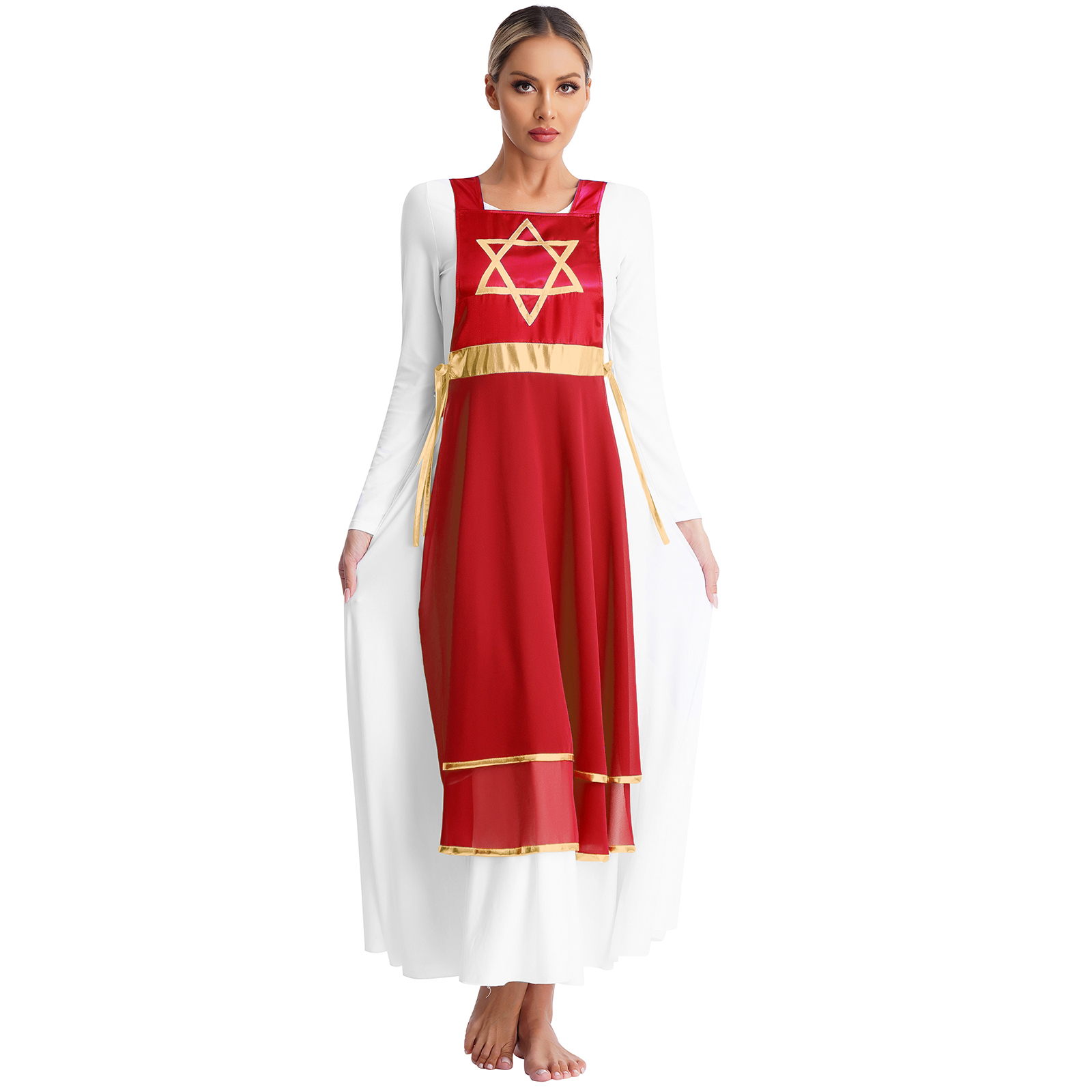 Robe de danse d'éloge pour femmes, vêtements de danse de chorale, tunique liturgique, Patchwork métallique, lacets sur les côtés, robe fendue sans manches
