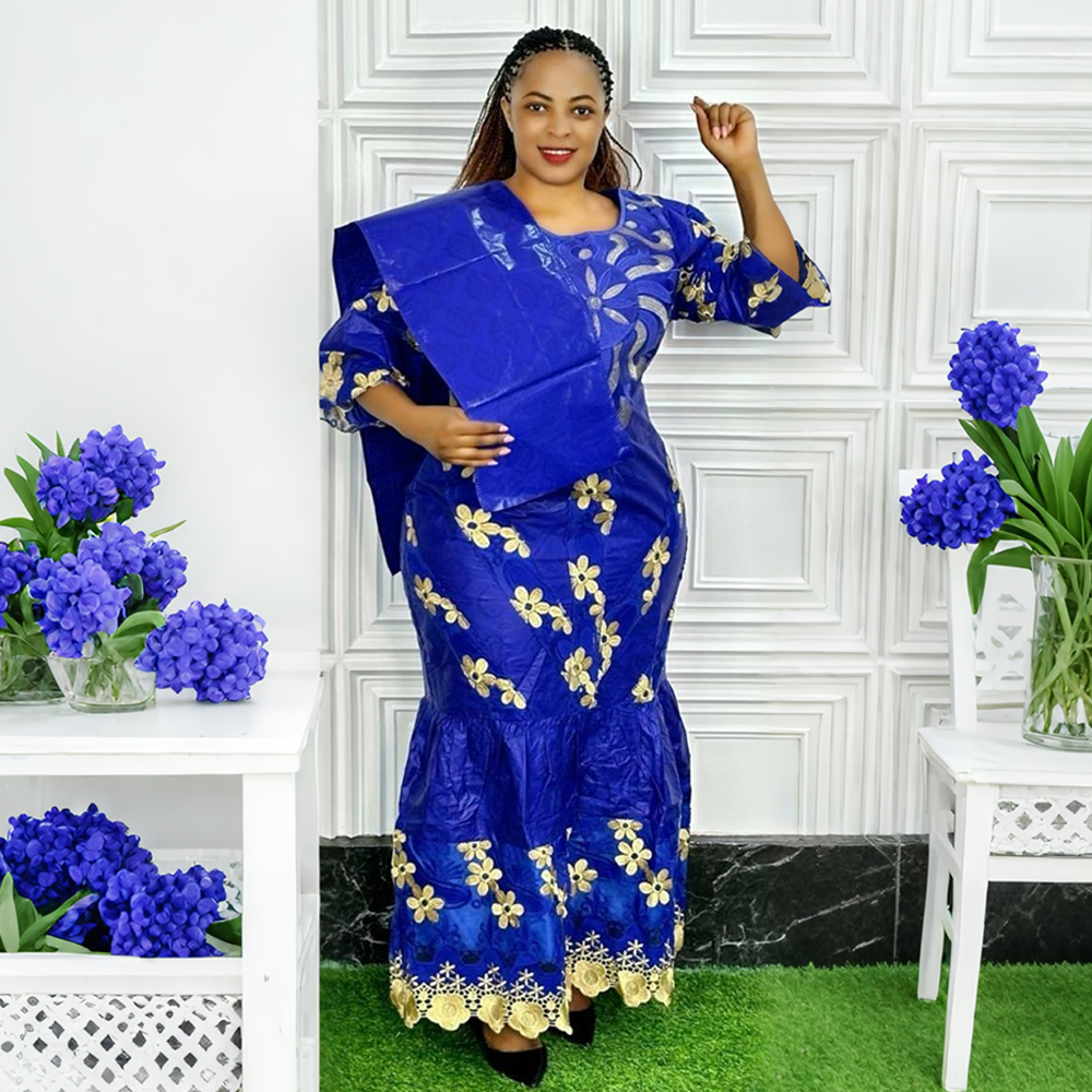 Robes longues de soirée africaines grande taille pour femmes 2026 – Nouvelle collection de robes de luxe brodées en Bazin, tenues élégantes pour mariages musulmans et soirées