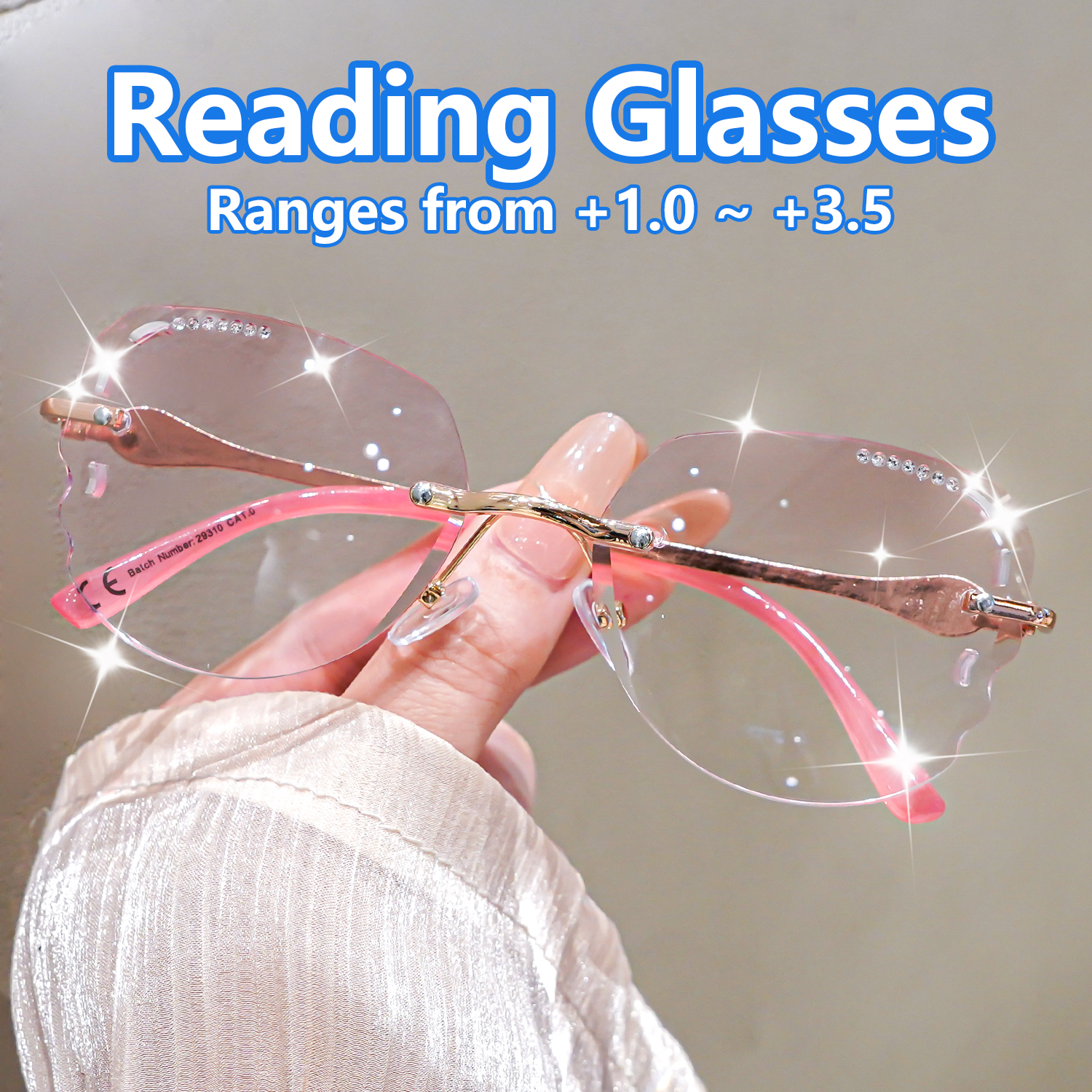 Lunettes de lecture sans monture pour femmes, avec strass scintillants, lunettes élégantes et tendance, monture légère, lunettes raffinées.
