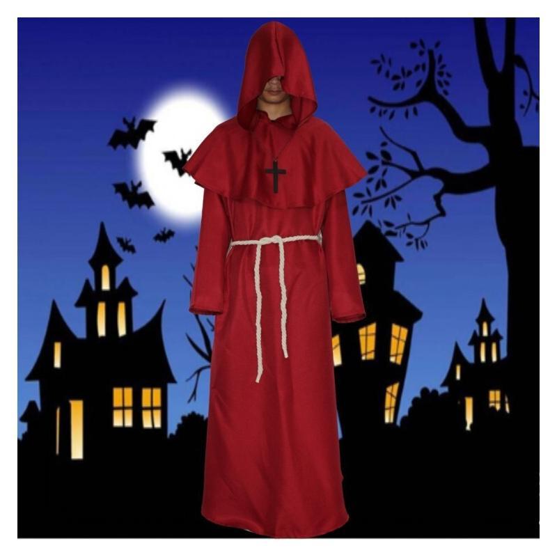 Cape de moine médiéval, costume de sorcier, de prêtre, de magicien, de chevalier, robe d'Halloween, ensemble d'accessoires de fête pour adultes et adolescents
