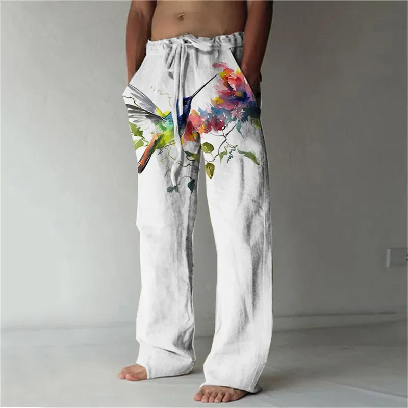 Pantalon d'été transfrontalier 2026, pantalon de plage à cordon de serrage, taille élastique, imprimé 3D motif hawaïen, pantalon pour homme