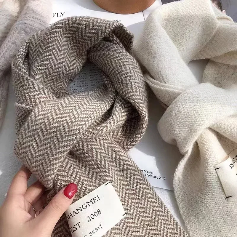 Foulards d'hiver de mode coréenne pour femmes écharpe tricotée de haute qualité foulards à motif de rayures Vintage foulards chauds d'hiver en plein air nouveau