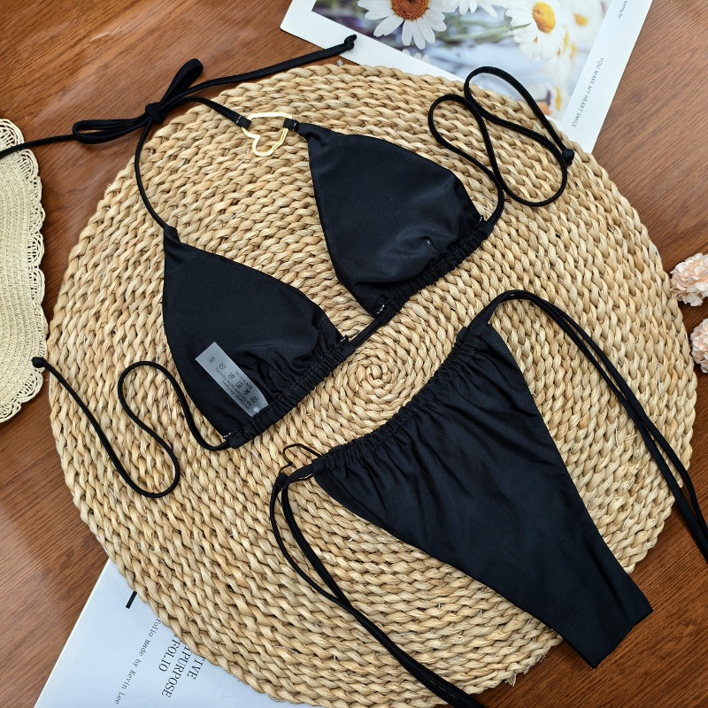 Ensemble de bikinis deux pièces pour femmes, haut de bikini triangle à nouer, bas de maillot de bain brésilien à nouer