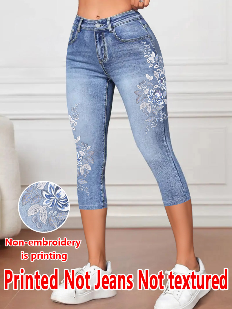 Leggings trois-quarts pour femmes 1343 avec imprimé floral, pantalon moulant