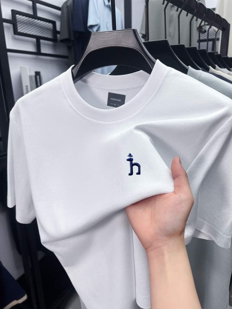 T - shirt à manches courtes respirant en coton de soie de luxe marque de mode mignon chiot broderie été lâche version coréenne Casual hommes col rond TOP