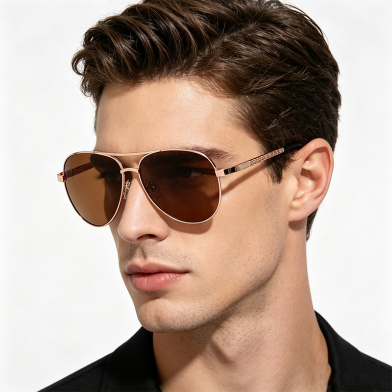 Lunettes de soleil polarisées pour hommes, design de marque, grande monture, pour la conduite automobile, la pêche, marron, mode vintage, lunettes de protection